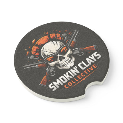 Car Coaster — "Smokin' Clays Collective" Skull & Shotgun Soapstone Drink Coaster