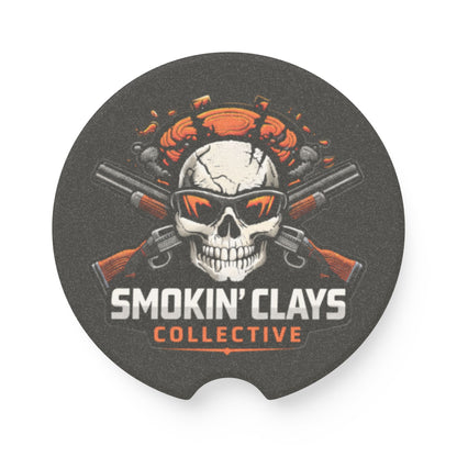 Car Coaster — "Smokin' Clays Collective" Skull & Shotgun Soapstone Drink Coaster