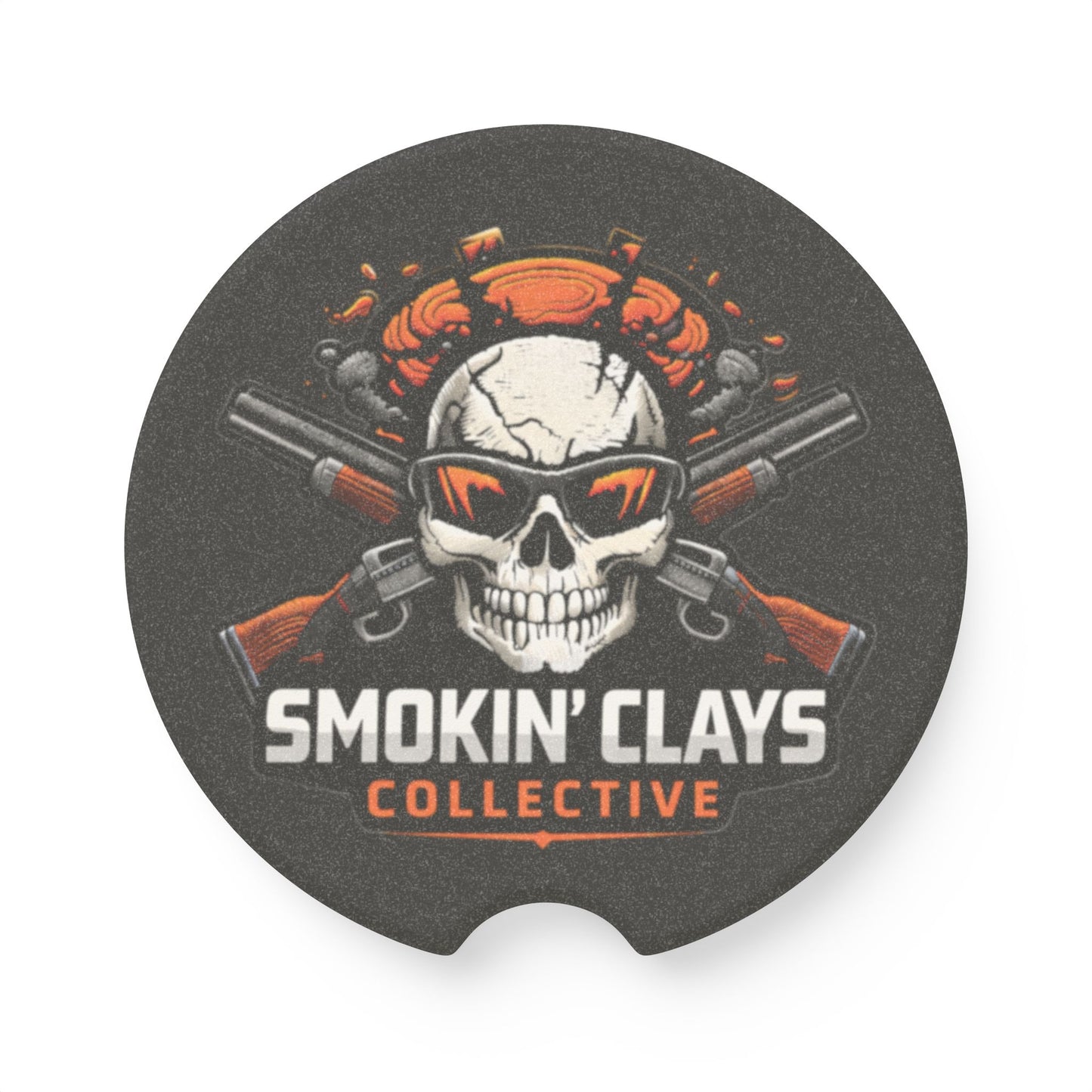 Car Coaster — "Smokin' Clays Collective" Skull & Shotgun Soapstone Drink Coaster