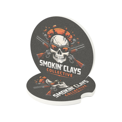 Car Coaster — "Smokin' Clays Collective" Skull & Shotgun Soapstone Drink Coaster